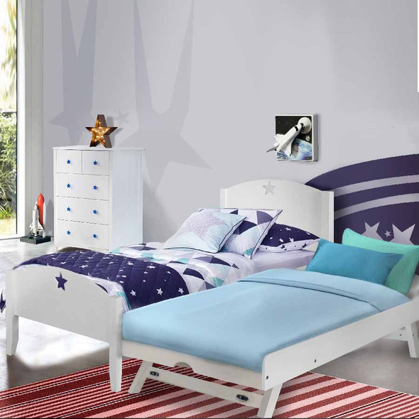 Starlight Single Bed children white pop up trundle raising guest sleep space