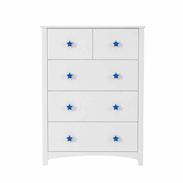 Blue star handle wooden 5 drawer chest large