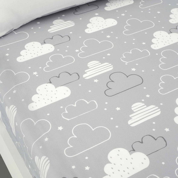 fairy clouds cot bed sheets grey