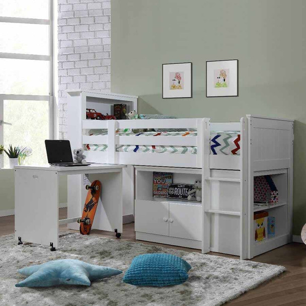 Butterworth White Mid Sleeper Bed desk book case drawers teen