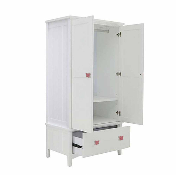 Nevis Wooden white double wardrobe pink butterfly handles