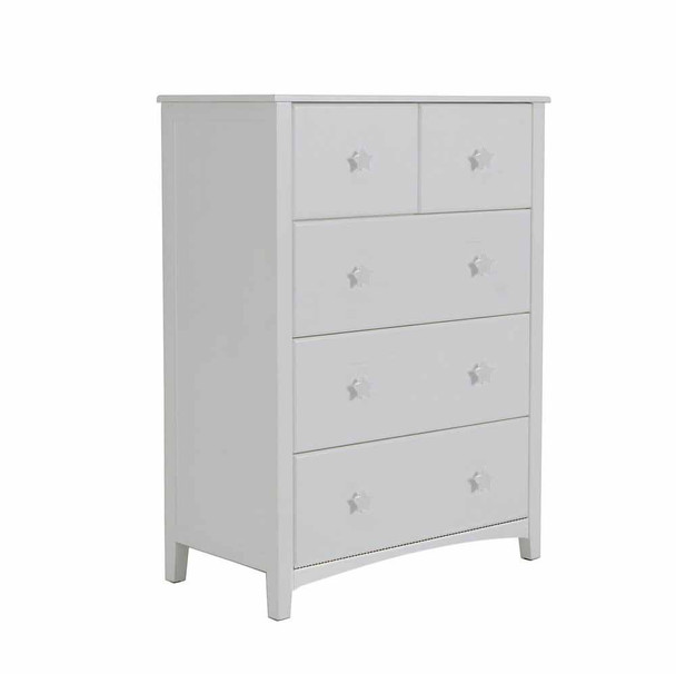 White star handle wooden 5 drawer chest large