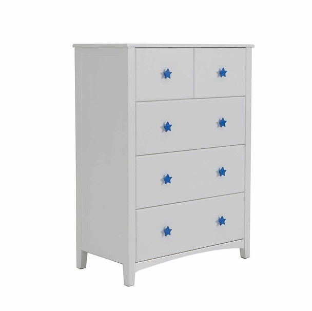 Blue star handle wooden 5 drawer chest large