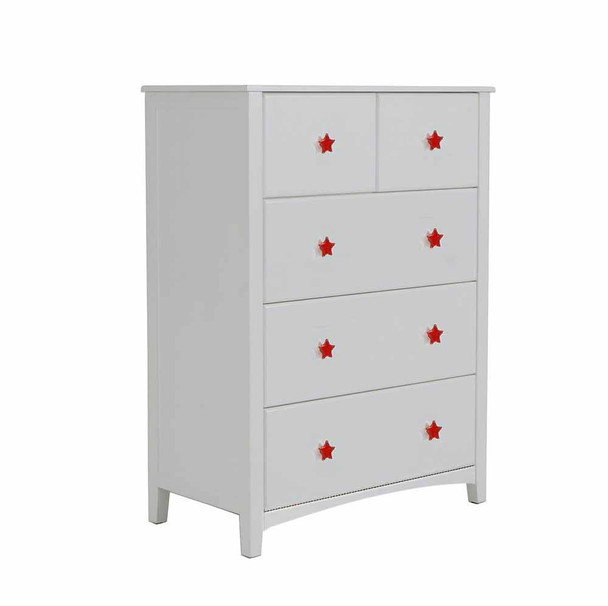 Red star handle wooden 5 drawer chest large
