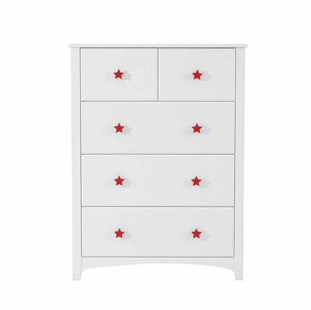 Red star handle wooden 5 drawer chest large