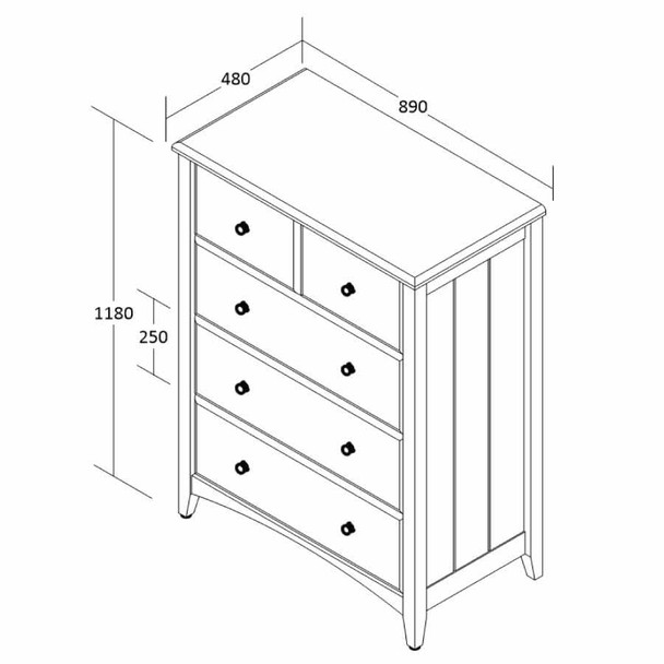 Starlight White 5 Drawer Chest