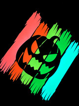 Image of black bag with a graphic showing five different colored planks made of Easy Glow with a spooky pumpkin head carved out in the center of it, all colors are glowing in the dark.