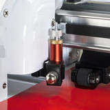 Image of a Red Siser Blade Holder positioned over a Red vinyl sheet in a Siser High-Definition cutter.