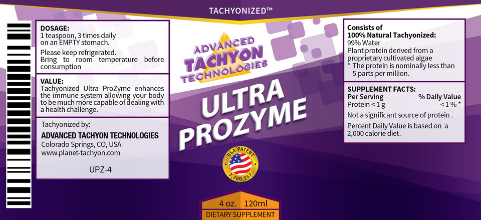 Tachyonized Ultra ProZyme is a super Immune System Enhancer––a botanical component extracted from the aqueous solution in which a rare algae is grown.