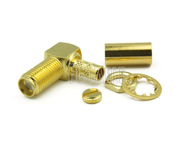 [C5082] SMA Female Connector Bulkhead Right Angle CRIMP For RG55, RG142 ...