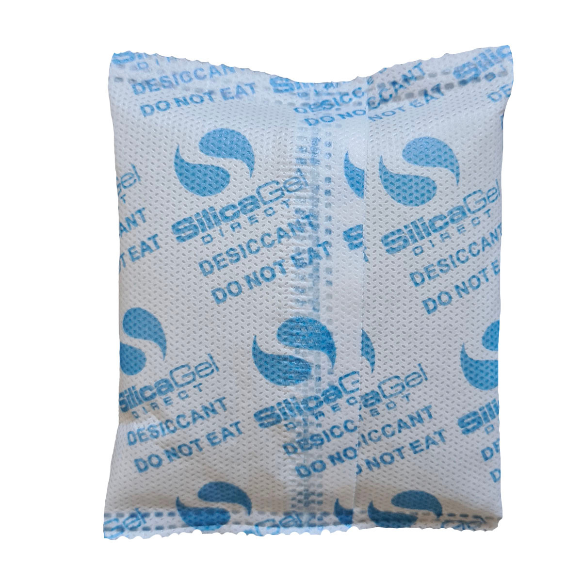 Close-up of a 50g non-woven silica gel packet