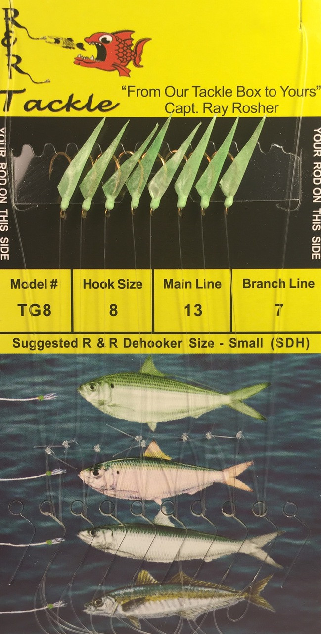 R&R Tg-8 Sabiki Rig 8 Hk Threadfin/ Glow Skin/ Glow Head Size 8 Hooks