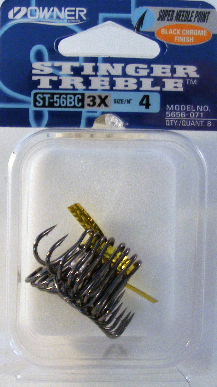 St-56 Treble Hook #4 3X Strong Black Pocket Pack 8/Pack
