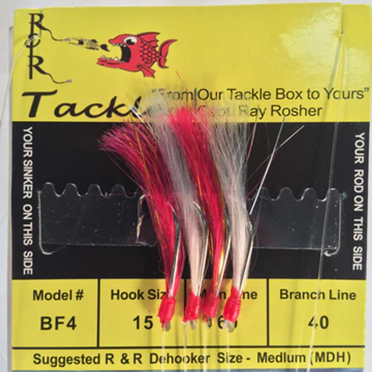 BF4 Bait Rig - 4 (size 15) hooks with hot pink/white nylon feathers 