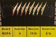 R&R Rgf-4 Sabiki Rig 8 Gld Hk Fish Skin FluorocaRBon/ 4 Red Heads/  4 Green Heads Size 4 Hooks