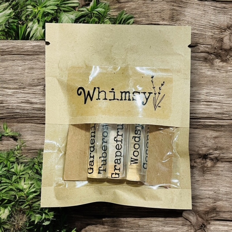 sample fragrance set, top seller sample set, grapefruit, gardenia tuberose, woodsy coconut, try before you buy