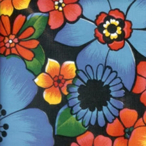 Black Flora Oilcloth Fabric by the Foot