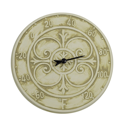 Antique White Terra Cotta Thermometer, 12-Inch