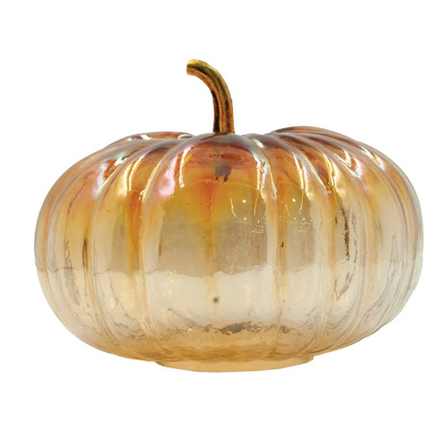 Amber Glass Pumpkin with Brass Stem, 7in