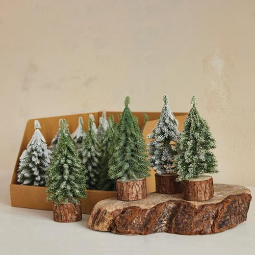 Mini Faux Evergreen Tree on Wood Base, Assorted 1pc