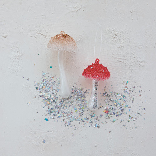 Glass Mushroom Ornament, Assorted 1pc