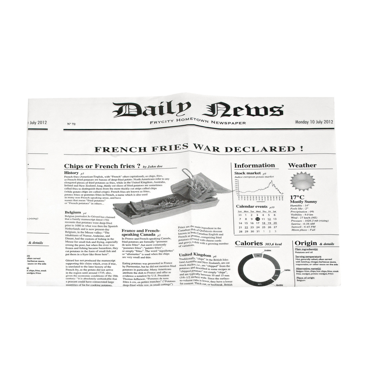 White Bag Opens 2 Sides With Newspaper Design - L:13.6 x W:10.6in