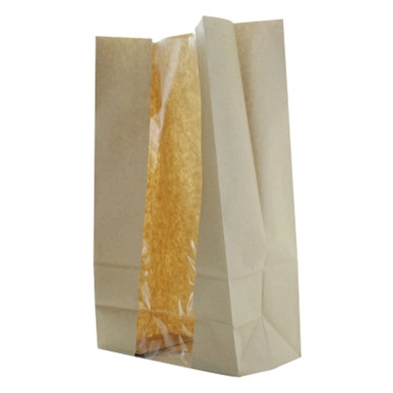 Long Brown SOS Bag with Window - W:8.9in Gusset:4.7in H:10.8in - 500 pcs