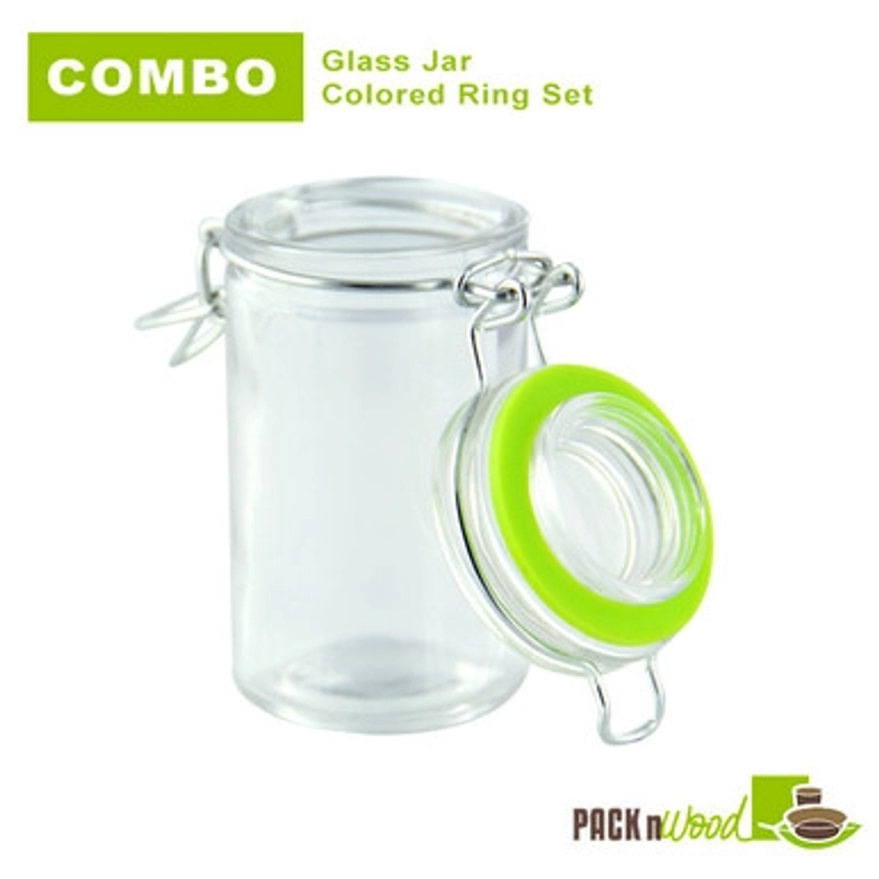Glass Seal Jar With Lime Green Seal Rings - 2.2oz