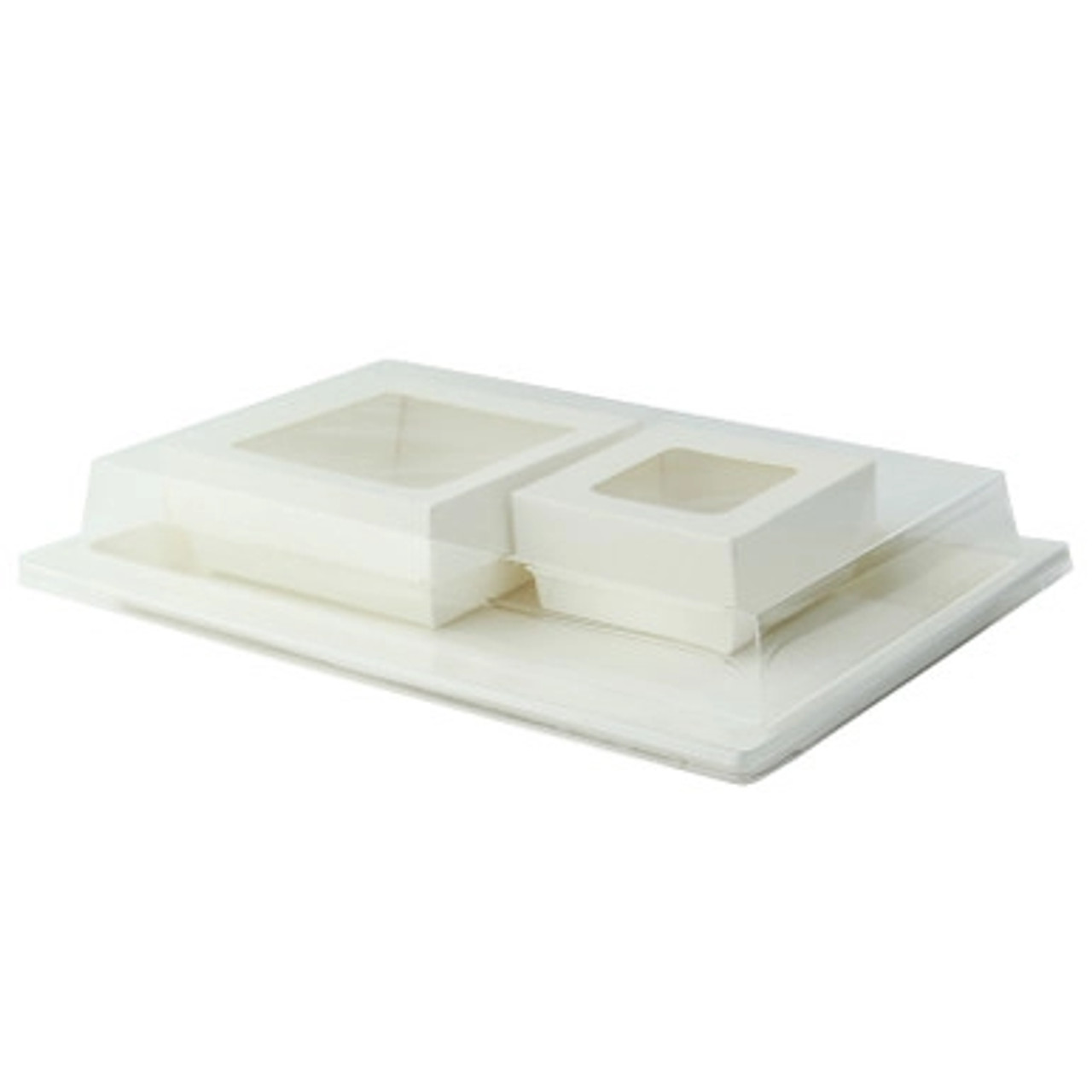 Sugarcane Bento Box Tray with 2 White Window Box Compartments - 200 VIP Set Sugarcane Bento Box Tray with 2 White Window Box Compartments - 200 VIP Set