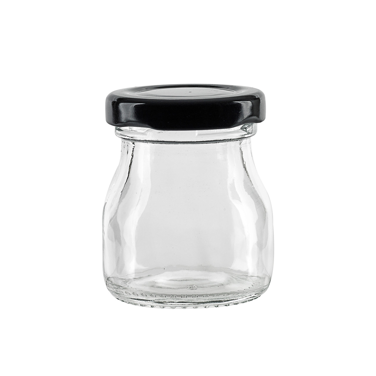 Smooth pudding jar with twist cap (Black Reusable cap) - 1.6oz D:1.77in W:1.88 H:2.28in - 42 pcs