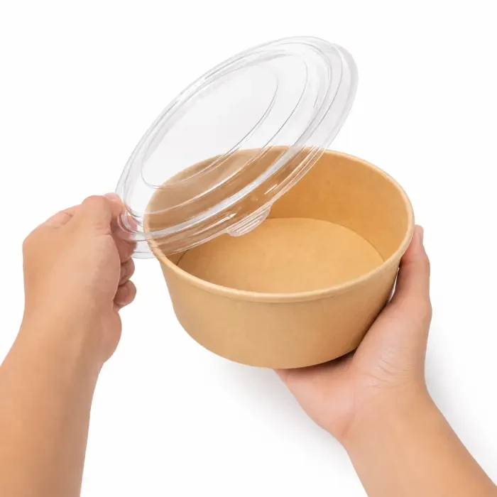 Round Kraft Salad Bucket with PET Lid Included - 46oz D:7.3in H:2.75in - 200 pcs