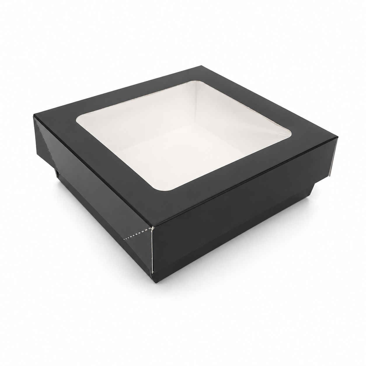Black Kray Boxes with PET Window Lid - 12oz L:3.9in W:3.9in H:1.6in - 250 pcs