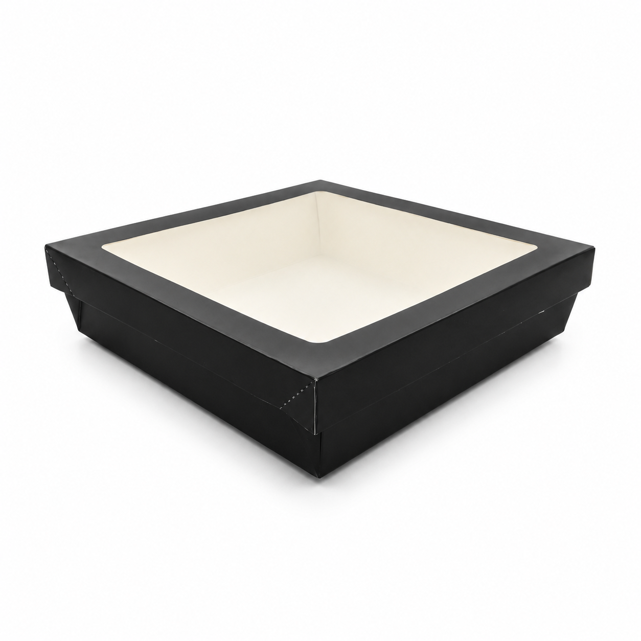 Black Kray Boxes with PET Window Lid - 60oz L:7.1in W:7.1in H:2in - 200 pcs