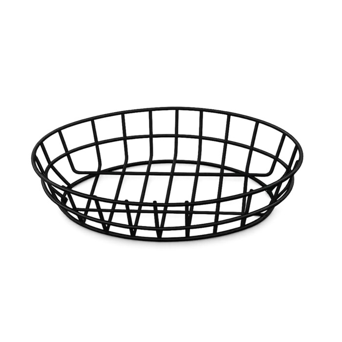 Black Oval Reusable Steel Bread Basket - L:9.4in W:7.5in H:2.2in - 12 pcs