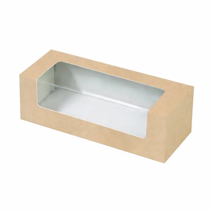 Kraft cardboard pastry box with PET window - L:5.9in W:2.36in H:1.96in - 250 pcs