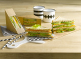 Kraft Single Sandwich Box with PET Window - L:4.8in W:1in H:4.8in - 500 pcs