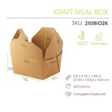 Kraft Meal Box - 50oz Base:L:7.75in W:5.5in H:2in Top:L:8.5in W:6.3in H:2in - 200 pcs
