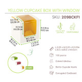 Yellow Cupcake Box With Window (1 Piece) - L:3.35 x W:3.35 x H:3.35in