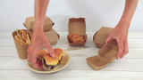 Kraft Corrugated Hamburger Clamshell Take Out Box - 18oz L:5.7in W:5.3in H:3.2in - 500 pcs