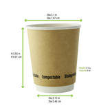 Double Wall Kraft Compostable Paper Cup - 8oz D:3.15in H:3.5in - 500 pcs