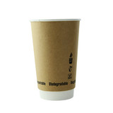 Double Wall Kraft Compostable Paper Cup - 16oz D:3.5in H:5.4in - 500 pcs