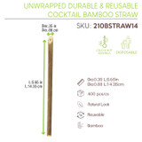 Unwrapped Durable & Reusable Cocktail Bamboo Straw - D:0.45in 5.7in - 400 pcs