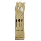 Compostable Bamboo Fiber 4/1 Cutlery Kit With Kraft Bag (Knife, Fork, Spoon, Napkin) - L:6in - 250 kits
