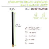 Durable & Reusable Black Bamboo Straw - Dia:.3in L:7.05in