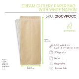 Cream cutlery paper bag with white napkin 2-ply - L:15in W:15.1in - 500 pcs