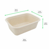Rectangular Brown Sugarcane Container - 34oz L:9in W:5.3in H:2.6in - 250 pcs
