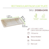 Rectangular Palm Leaf Plate - L:10 x W:6.1 x H:1in