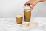 Compostable Rippled Beige Cups - 20 oz Dia: 3.5'' H: 6.1'' Compostable Rippled Beige Cups - 20 oz Dia: 3.5'' H: 6.1''