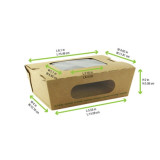 Easy Closing Kraft Compostable Salad Box With 2 Windows - 24oz L:6.1in W:4.7in H:2in - 200 pcs
