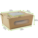 Easy Closing Kraft Compostable Salad Box with 2 Windows - 38oz L:5.9in W:5.3in H:2.5in - 200 pcs